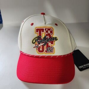 True Religion 02 Embroidered Hat  Snap Back Winter White/Red Dahlia Size OS Mens